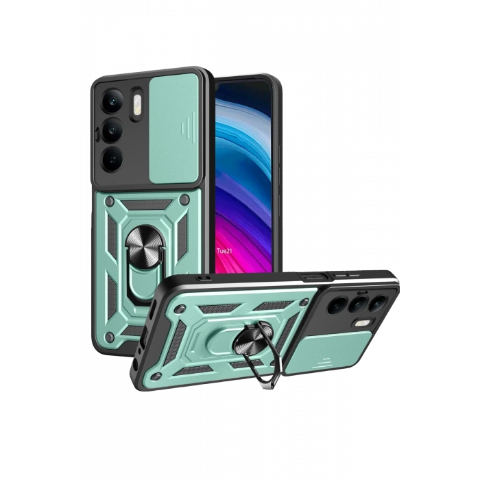 Mey İthalat®  Realme C75 4G Kılıf Pars Lens Yüzüklü Silikon - Yeşil