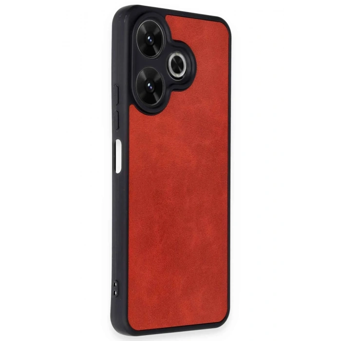 Mey İthalat®   Redmi 13 4G Kılıf Aras Deri Kapak - Kırmızı