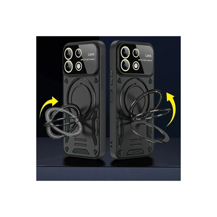 Mey İthalat®   Redmi 13 4G Kılıf Joy Lens Standlı Kapak - Koyu Yeşil