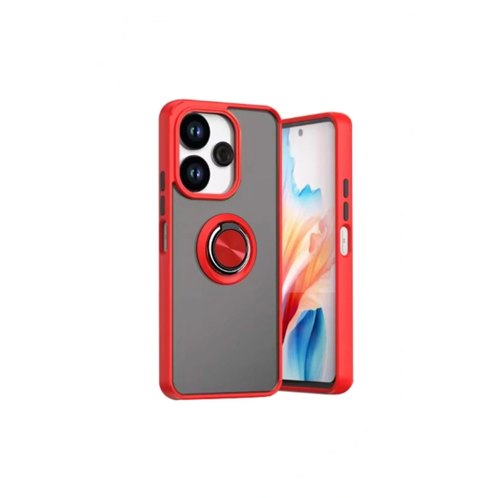 Mey İthalat®   Redmi 13 4G Kılıf Montreal Yüzüklü Silikon Kapak - Kırmızı