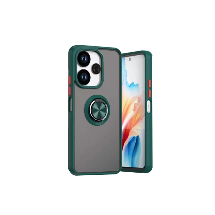 Mey İthalat®   Redmi 13 4G Kılıf Montreal Yüzüklü Silikon Kapak - Yeşil