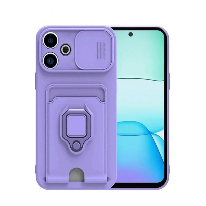 Mey İthalat®   Redmi 13 4G Kılıf Zuma Kartvizitli Yüzüklü Silikon - Lila