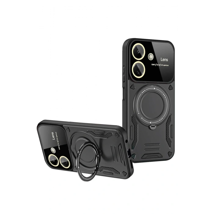 Mey İthalat®   Redmi 13C Kılıf Joy Lens Standlı Kapak - Siyah