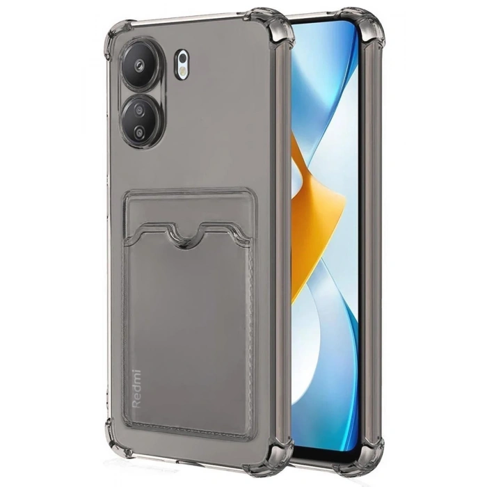 Mey İthalat®   Redmi 13C Kılıf Kart Şeffaf Silikon - Şeffaf