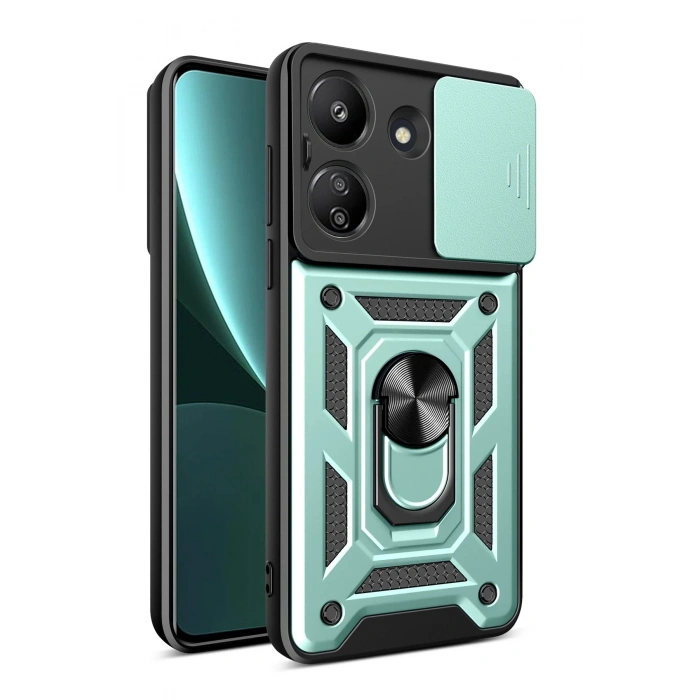 Mey İthalat®   Redmi 13C Kılıf Pars Lens Yüzüklü Silikon - Yeşil