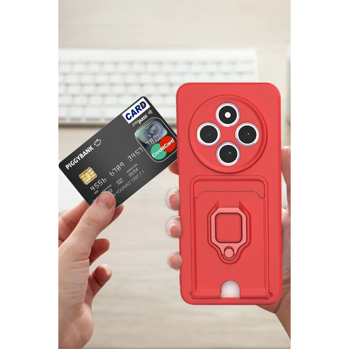 Mey İthalat®   Redmi 14C Kılıf Zuma Kartvizitli Yüzüklü Silikon - Siyah