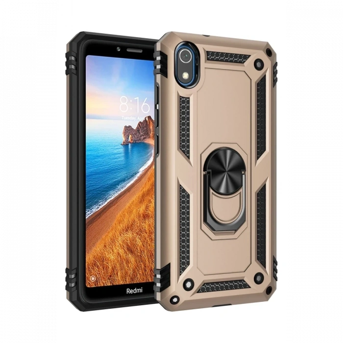 Mey İthalat®   Redmi 7A Kılıf Sofya Yüzüklü Silikon Kapak - Gold
