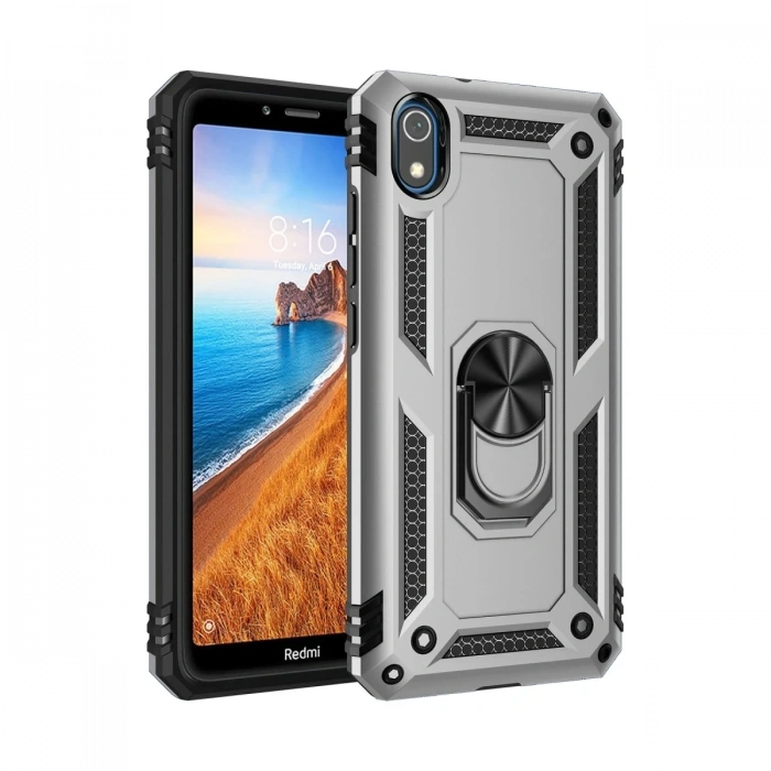 Mey İthalat®   Redmi 7A Kılıf Sofya Yüzüklü Silikon Kapak - Gümüş