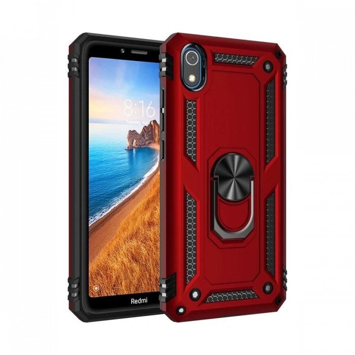 Mey İthalat®   Redmi 7A Kılıf Sofya Yüzüklü Silikon Kapak - Kırmızı