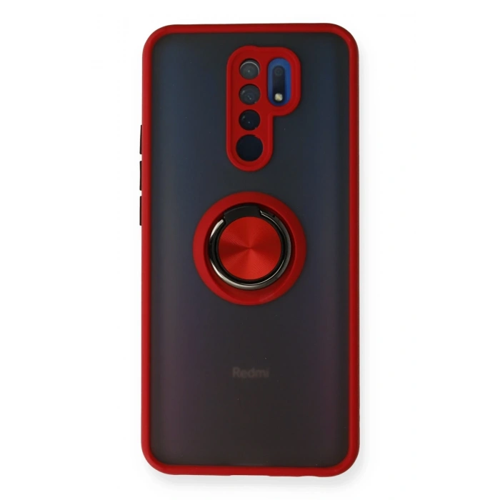 Mey İthalat®   Redmi 9 Kılıf Montreal Yüzüklü Silikon Kapak - Kırmızı