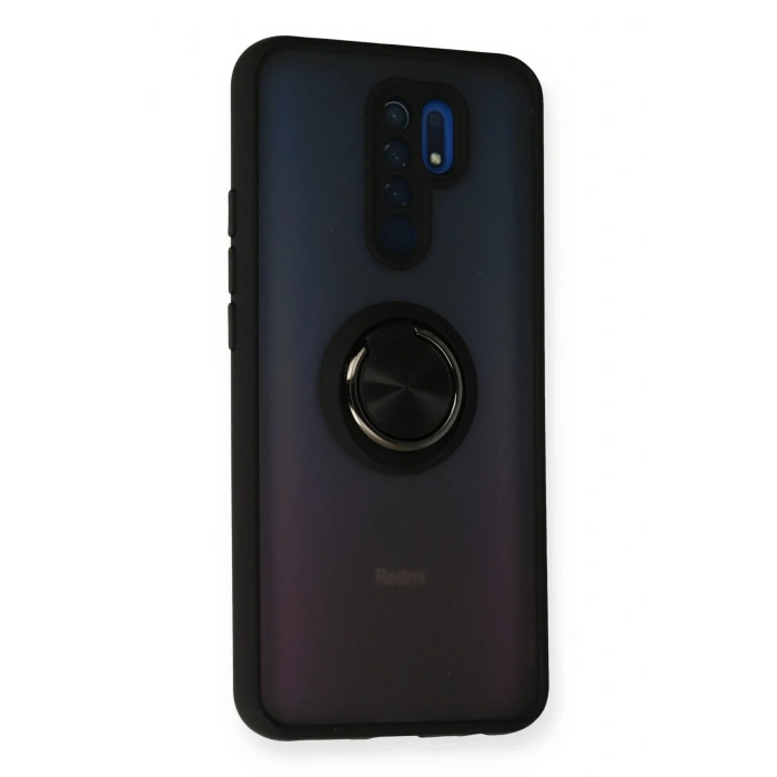 Mey İthalat®   Redmi 9 Kılıf Montreal Yüzüklü Silikon Kapak - Siyah