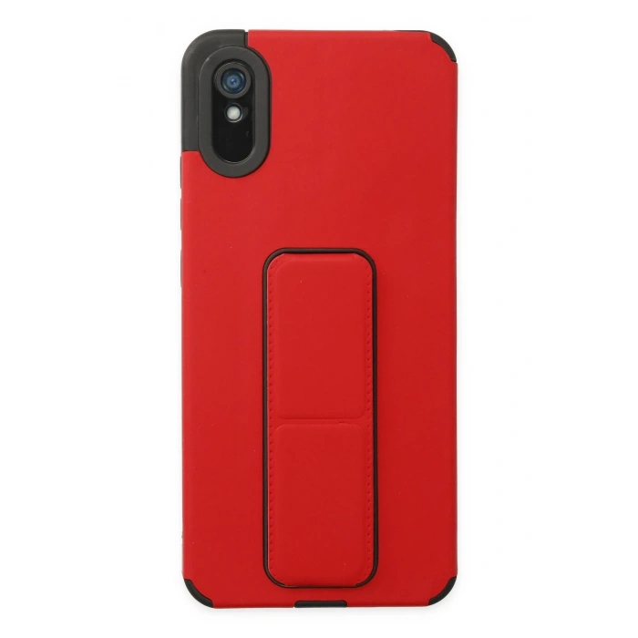 Mey İthalat®   Redmi 9A Kılıf Mega Standlı Silikon - Kırmızı