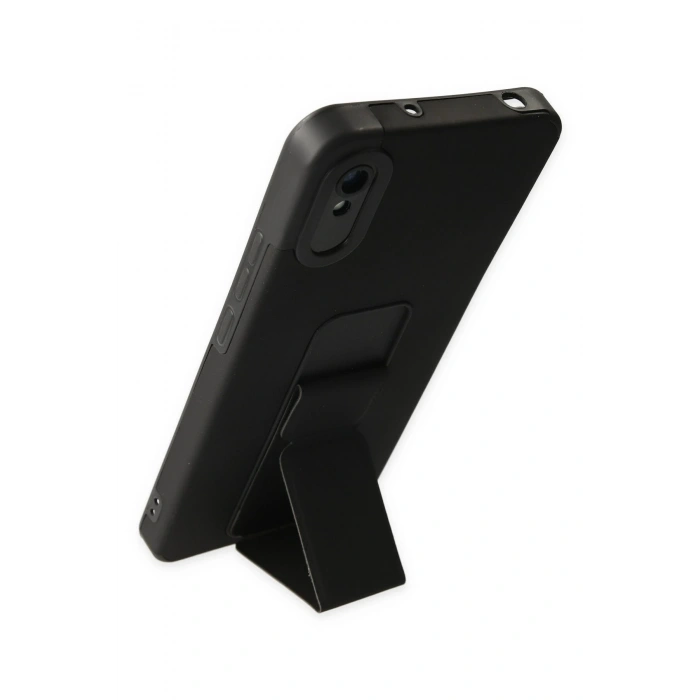 Mey İthalat®   Redmi 9A Kılıf Mega Standlı Silikon - Siyah