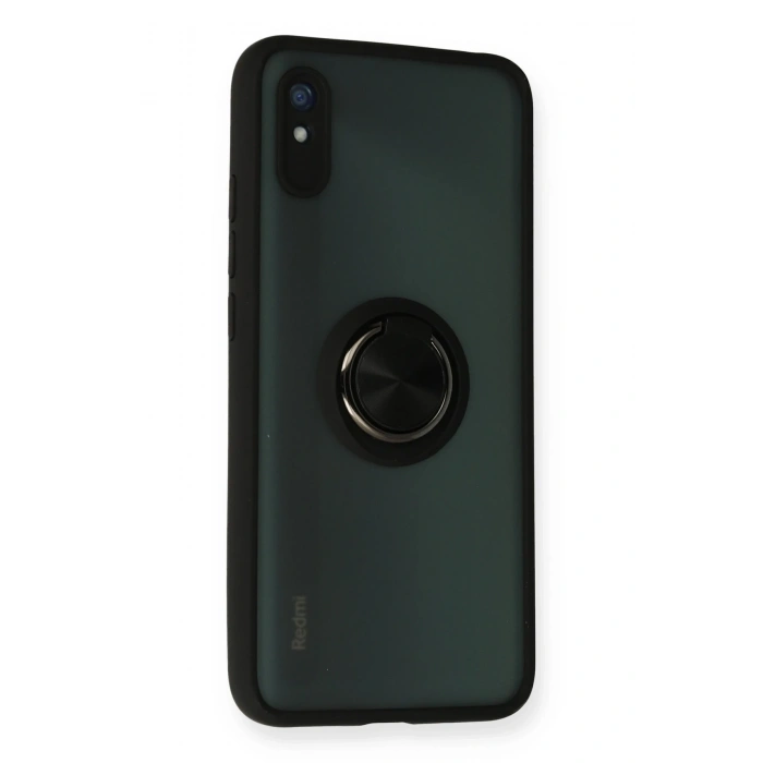 Mey İthalat®   Redmi 9A Kılıf Montreal Yüzüklü Silikon Kapak - Siyah