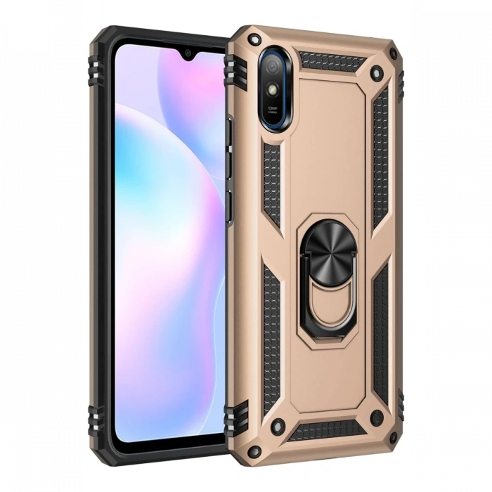 Mey İthalat®   Redmi 9A Kılıf Sofya Yüzüklü Silikon Kapak - Gold