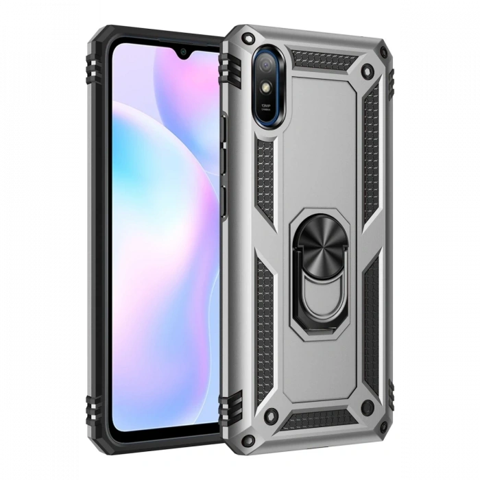 Mey İthalat®   Redmi 9A Kılıf Sofya Yüzüklü Silikon Kapak - Gümüş