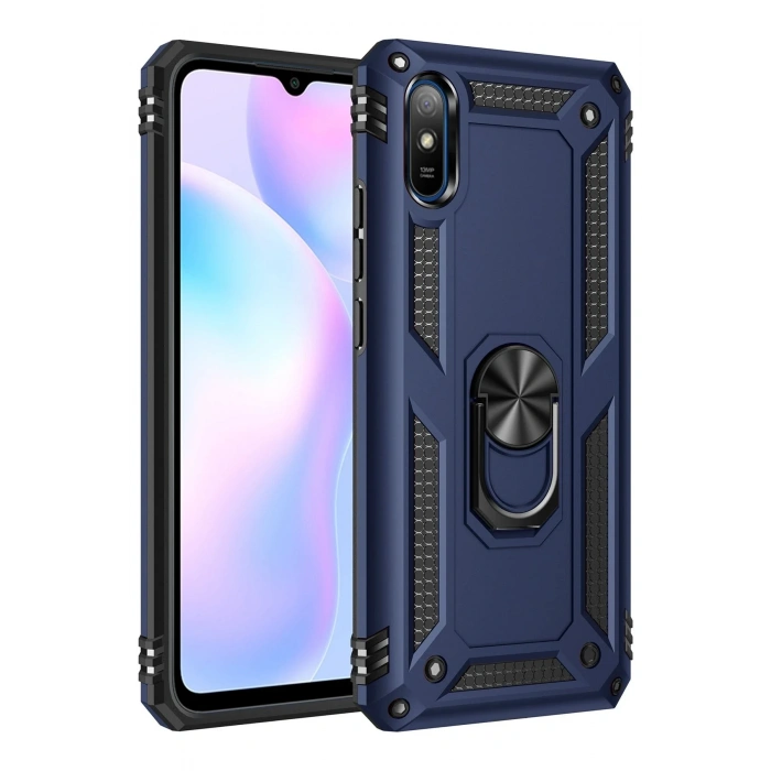 Mey İthalat®   Redmi 9A Kılıf Sofya Yüzüklü Silikon Kapak - Lacivert