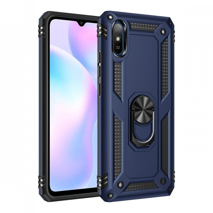 Mey İthalat®   Redmi 9A Kılıf Sofya Yüzüklü Silikon Kapak - Lacivert