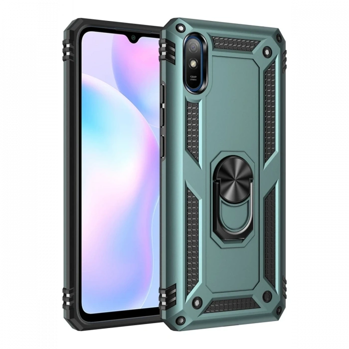 Mey İthalat®   Redmi 9A Kılıf Sofya Yüzüklü Silikon Kapak - Yeşil