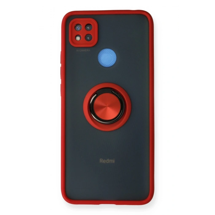 Mey İthalat®   Redmi 9C Kılıf Montreal Yüzüklü Silikon Kapak - Kırmızı