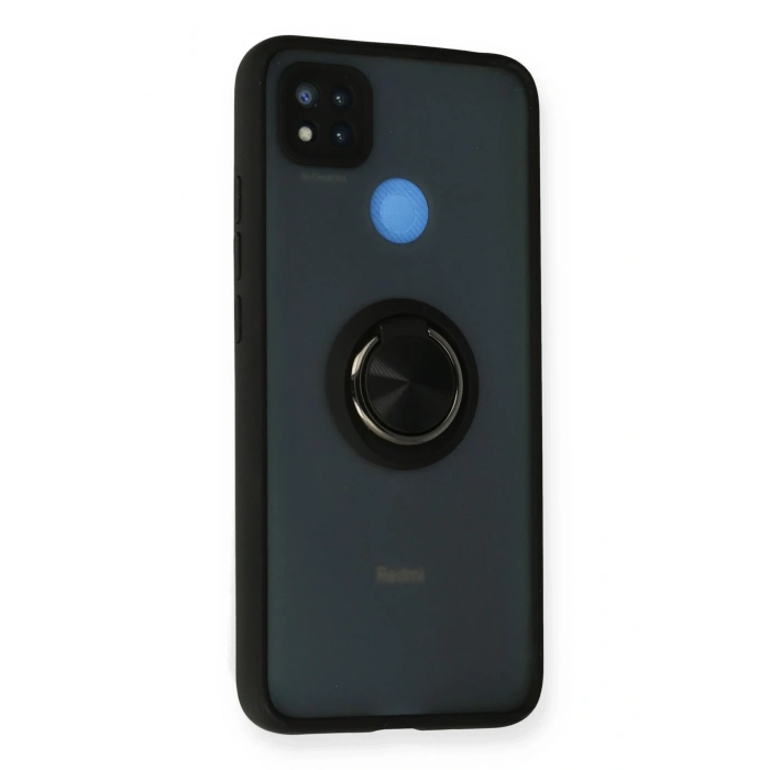 Mey İthalat®   Redmi 9C Kılıf Montreal Yüzüklü Silikon Kapak - Siyah