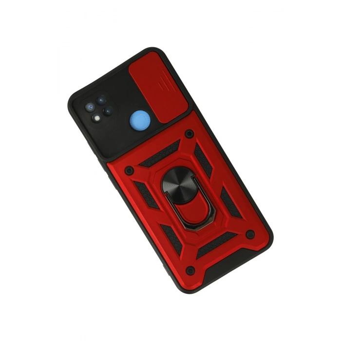 Mey İthalat®   Redmi 9C Kılıf Pars Lens Yüzüklü Silikon - Kırmızı