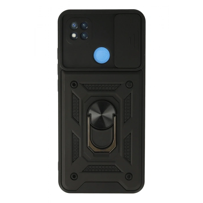 Mey İthalat®   Redmi 9C Kılıf Pars Lens Yüzüklü Silikon - Siyah