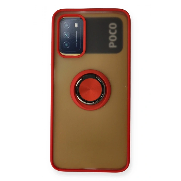 Mey İthalat®   Redmi 9T Kılıf Montreal Yüzüklü Silikon Kapak - Kırmızı