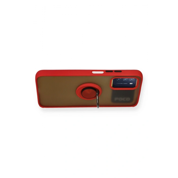 Mey İthalat®   Redmi 9T Kılıf Montreal Yüzüklü Silikon Kapak - Kırmızı