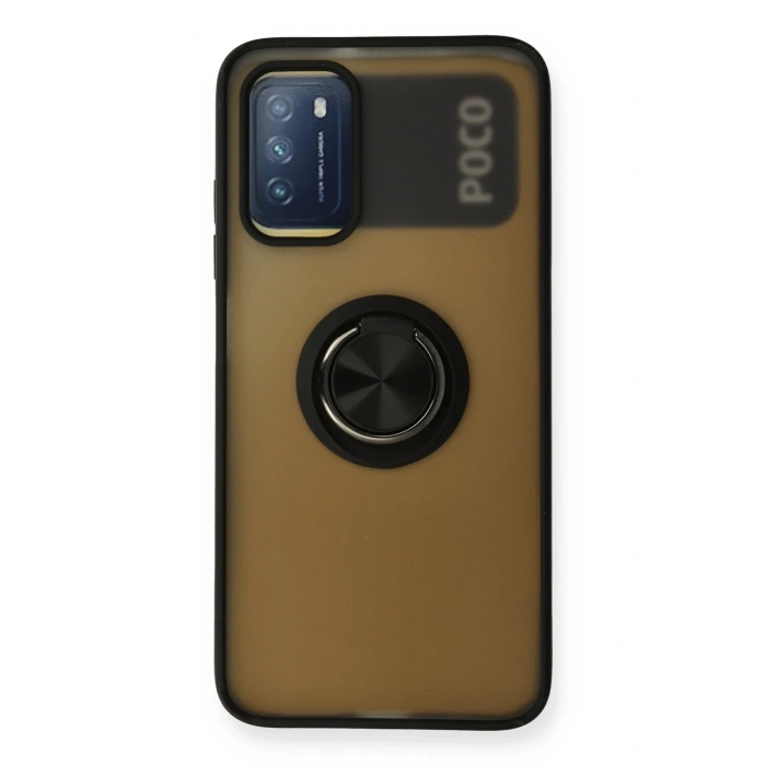 Mey İthalat®   Redmi 9T Kılıf Montreal Yüzüklü Silikon Kapak - Siyah