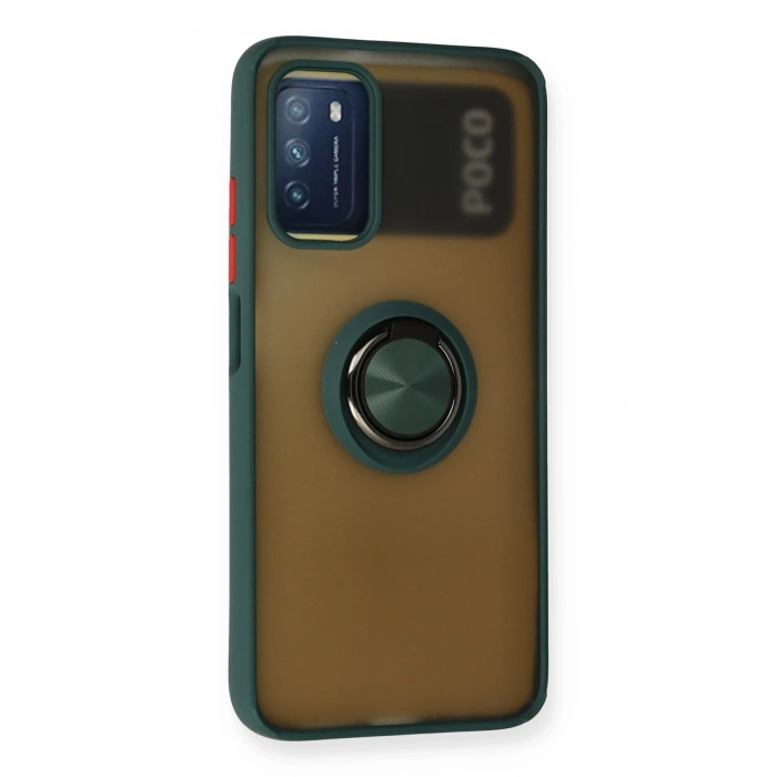 Mey İthalat®   Redmi 9T Kılıf Montreal Yüzüklü Silikon Kapak - Yeşil