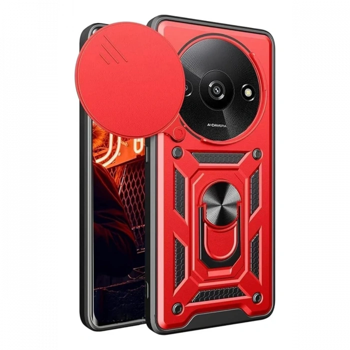 Mey İthalat®   Redmi A3 4G Kılıf Pars Lens Yüzüklü Silikon - Kırmızı
