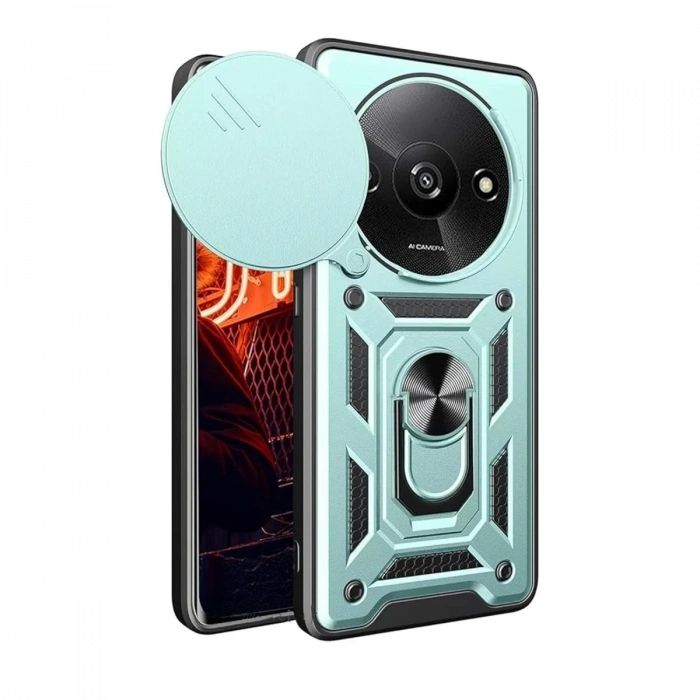 Mey İthalat®   Redmi A3 4G Kılıf Pars Lens Yüzüklü Silikon - Yeşil