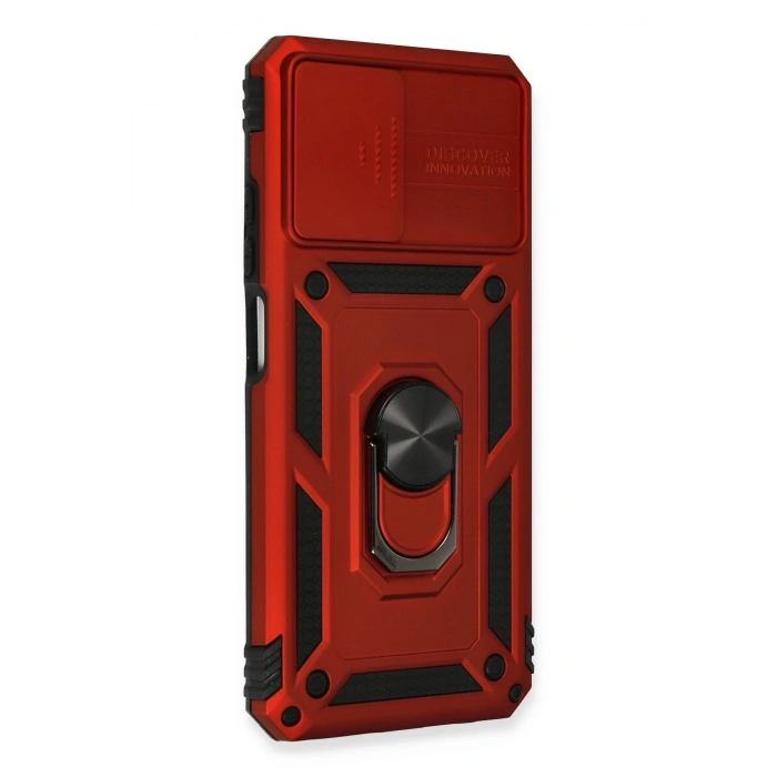 Mey İthalat®   Redmi Note 10 Kılıf Pars Lens Yüzüklü Silikon - Kırmızı
