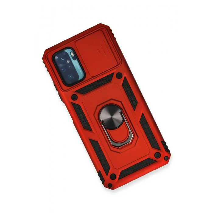 Mey İthalat®   Redmi Note 10 Kılıf Pars Lens Yüzüklü Silikon - Kırmızı