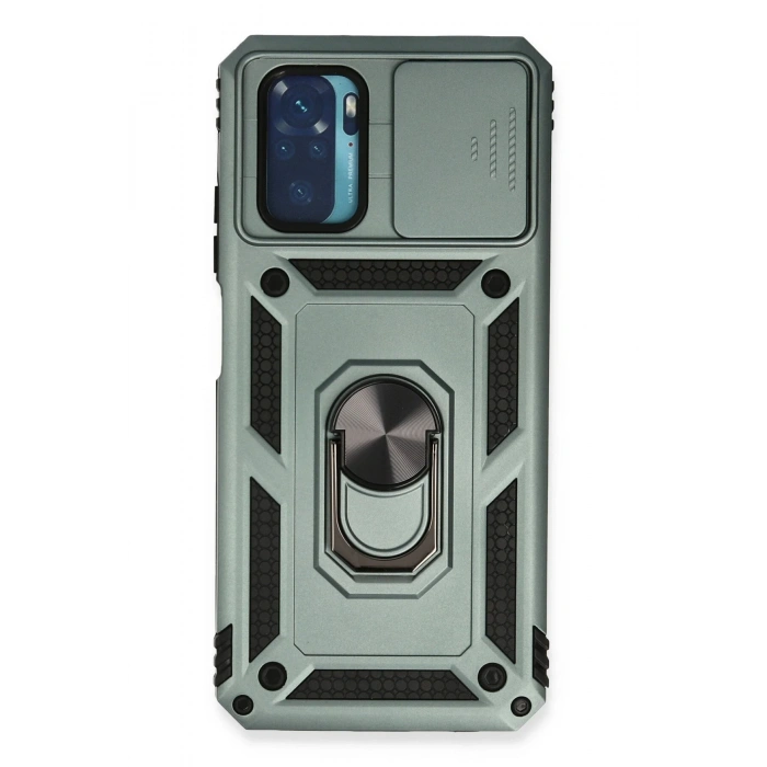 Mey İthalat®   Redmi Note 10 Kılıf Pars Lens Yüzüklü Silikon - Yeşil