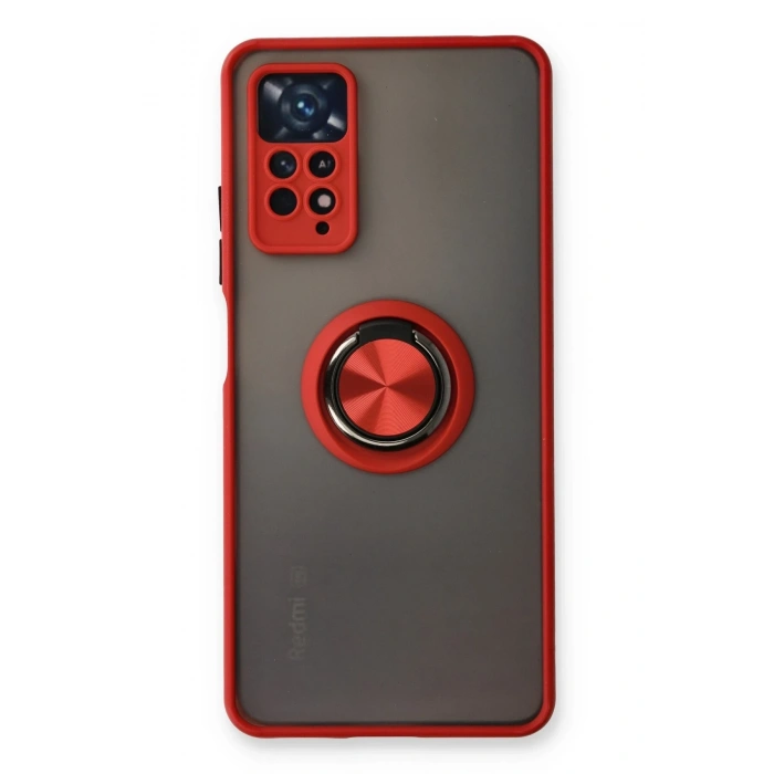 Mey İthalat®   Redmi Note 11 Pro Kılıf Montreal Yüzüklü Silikon Kapak - Kırmızı