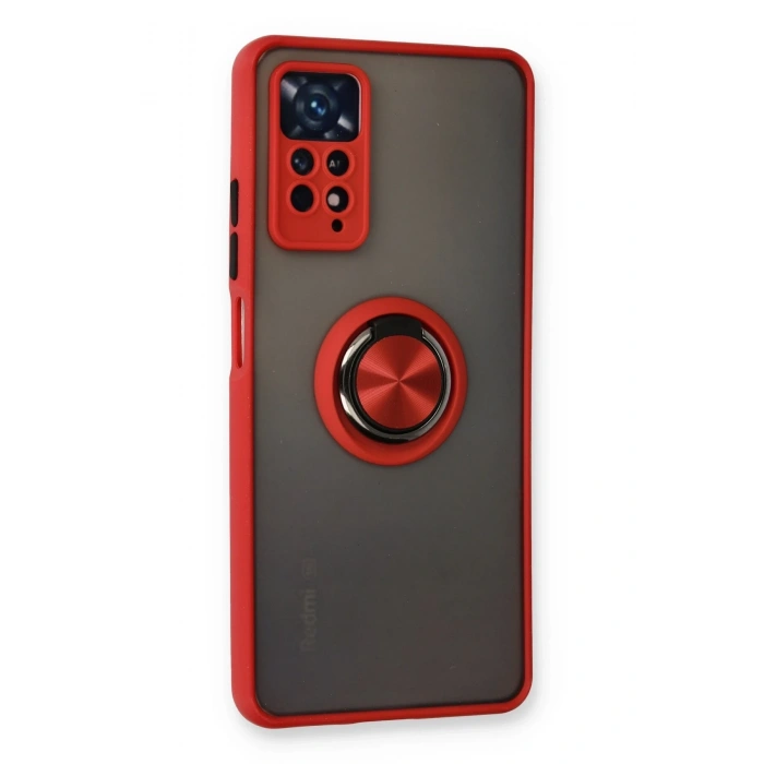 Mey İthalat®   Redmi Note 11 Pro Kılıf Montreal Yüzüklü Silikon Kapak - Kırmızı