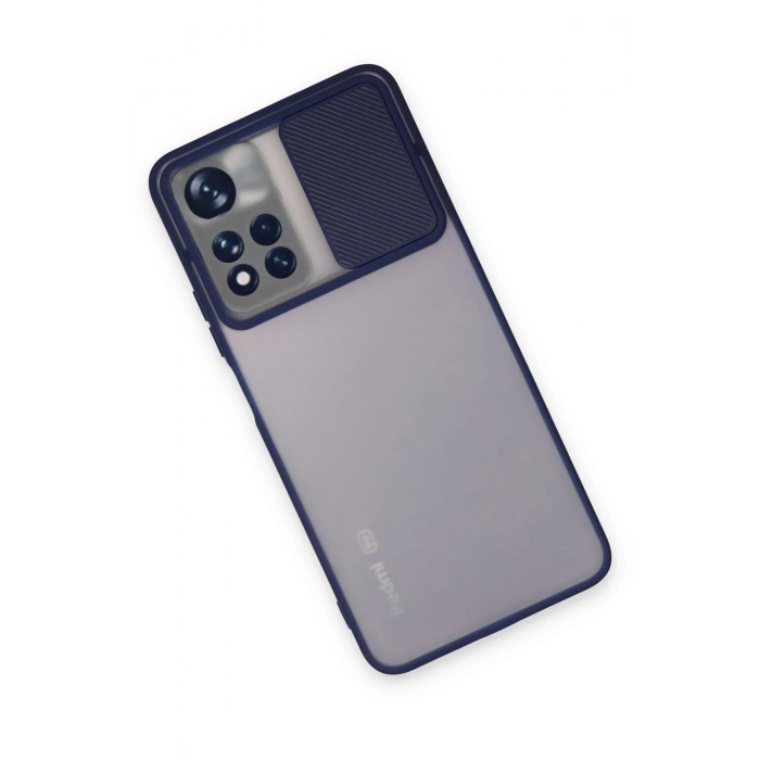 Mey İthalat®   Redmi Note 11T Kılıf Palm Buzlu Kamera Sürgülü Silikon - Lacivert