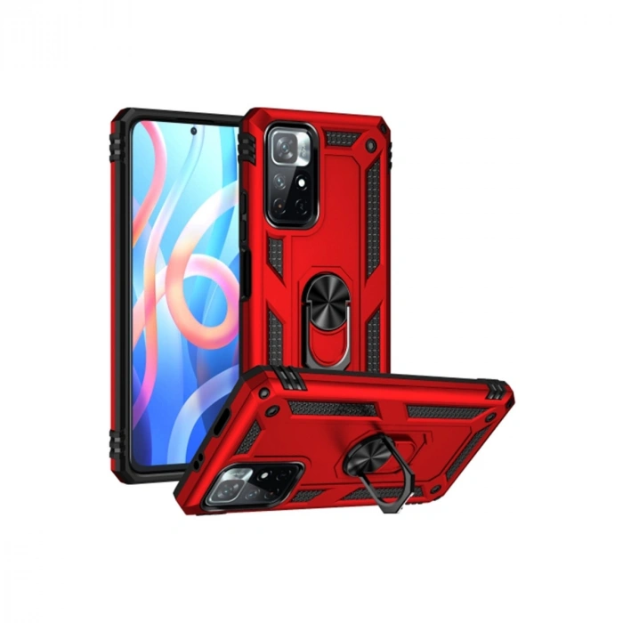 Mey İthalat®   Redmi Note 11T Kılıf Sofya Yüzüklü Silikon Kapak - Kırmızı