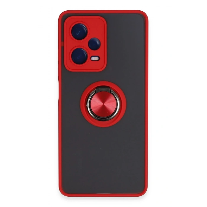 Mey İthalat®   Redmi Note 12 5G Kılıf Montreal Yüzüklü Silikon Kapak - Kırmızı