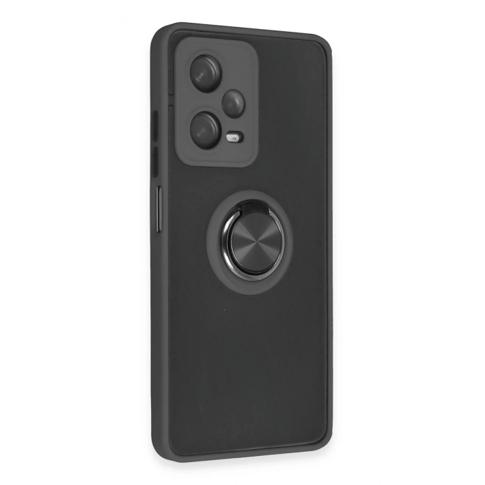 Mey İthalat®   Redmi Note 12 5G Kılıf Montreal Yüzüklü Silikon Kapak - Siyah