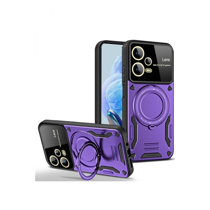 Mey İthalat®   Redmi Note 12 Pro 5G Kılıf Joy Lens Standlı Kapak - Mor