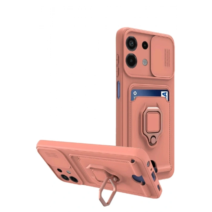 Mey İthalat®   Redmi Note 13 4G Kılıf Zuma Kartvizitli Yüzüklü Silikon - Pembe