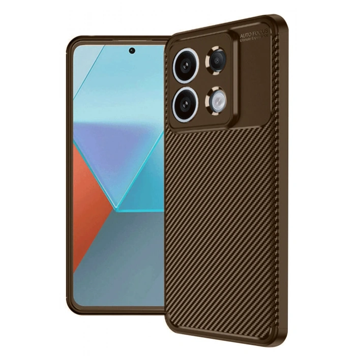 Mey İthalat®   Redmi Note 13 Pro 4G Kılıf Auto Focus Karbon Kapak - Kahverengi