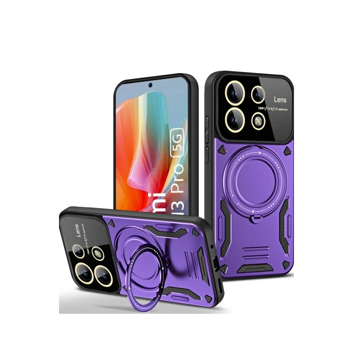 Mey İthalat®   Redmi Note 13 Pro 4G Kılıf Joy Lens Standlı Kapak - Mor