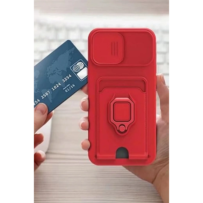 Mey İthalat®   Redmi Note 13 Pro 5G Kılıf Zuma Kartvizitli Yüzüklü Silikon - Siyah