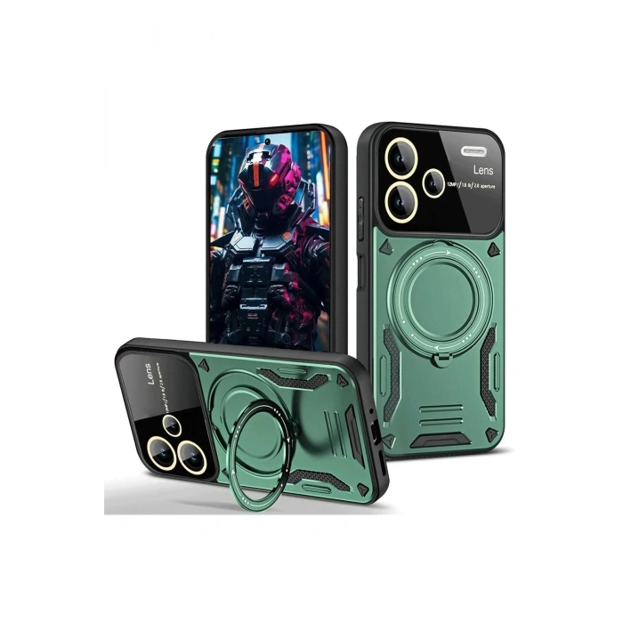Mey İthalat®   Redmi Note 13 Pro Plus Joy Lens Standlı Kapak - Koyu Yeşil