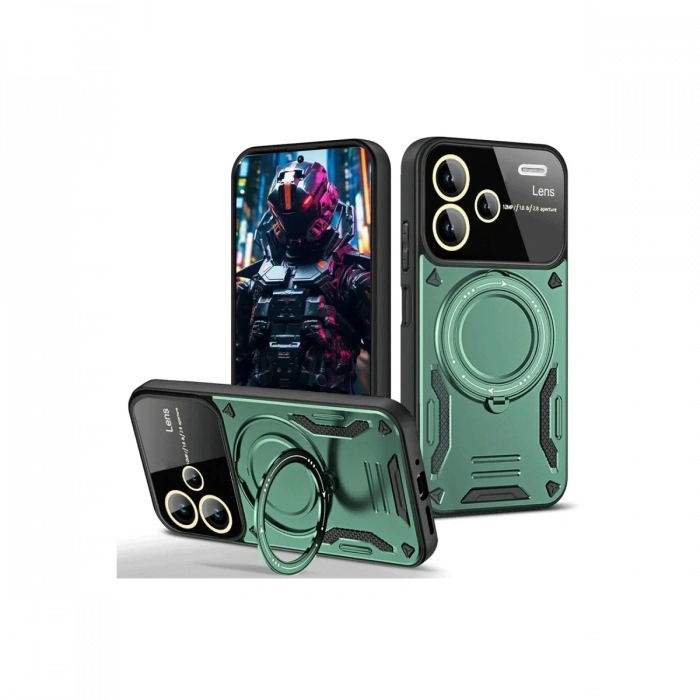 Mey İthalat®   Redmi Note 13 Pro Plus Joy Lens Standlı Kapak - Koyu Yeşil
