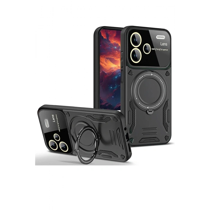 Mey İthalat®   Redmi Note 13 Pro Plus Joy Lens Standlı Kapak - Siyah